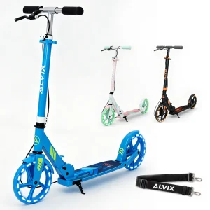blauer Kinderroller mit Handbremse