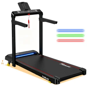 FunLife F6 Laufband mit Haltegriffen, Sicherheitsleine, Smartphonehalterung und LED-Lichtleiste